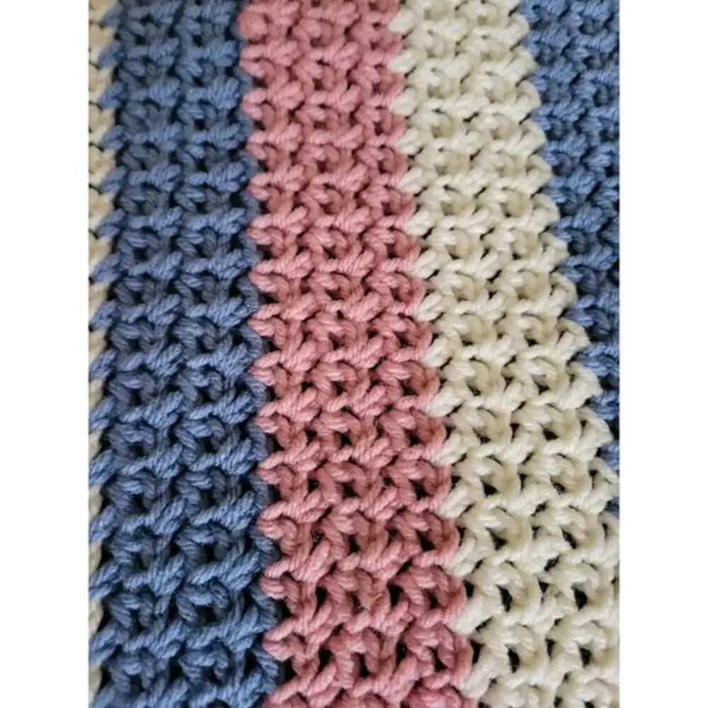 Handmade Large Crocheted Throw Blanket Pink Blue White Nice Quality 54 X‎ 47 in